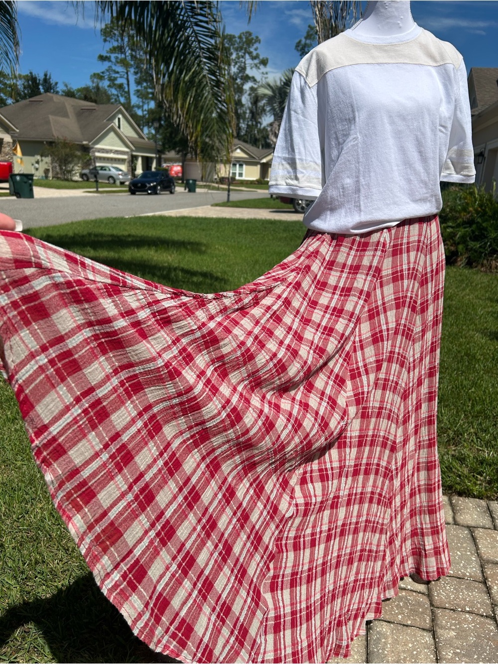 NWT🌷Free People Ives Plaid Printed Mid Rise A-Line Maxi Skirt